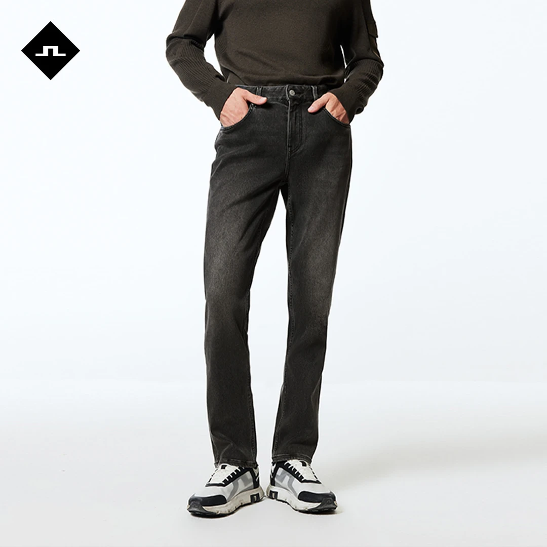 JLINDEBERG金林德伯格水洗金属标黑色灰色直筒修身牛仔裤男士