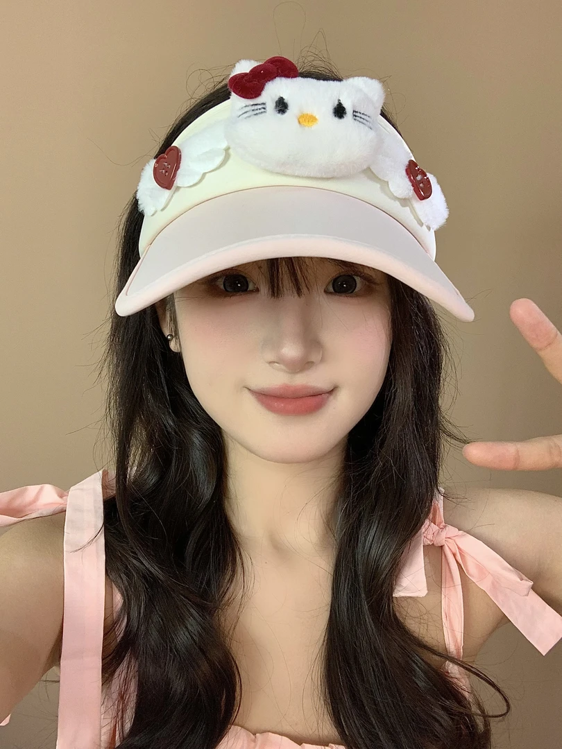 甜美可爱kt猫空顶帽女防紫外线遮阳防晒帽帽子防晒遮阳帽女士