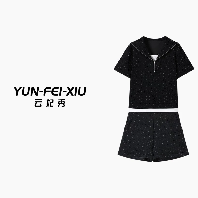 云妃秀大码女装套装简约宽松上衣短裤二件套减龄显瘦夏季5968AB
