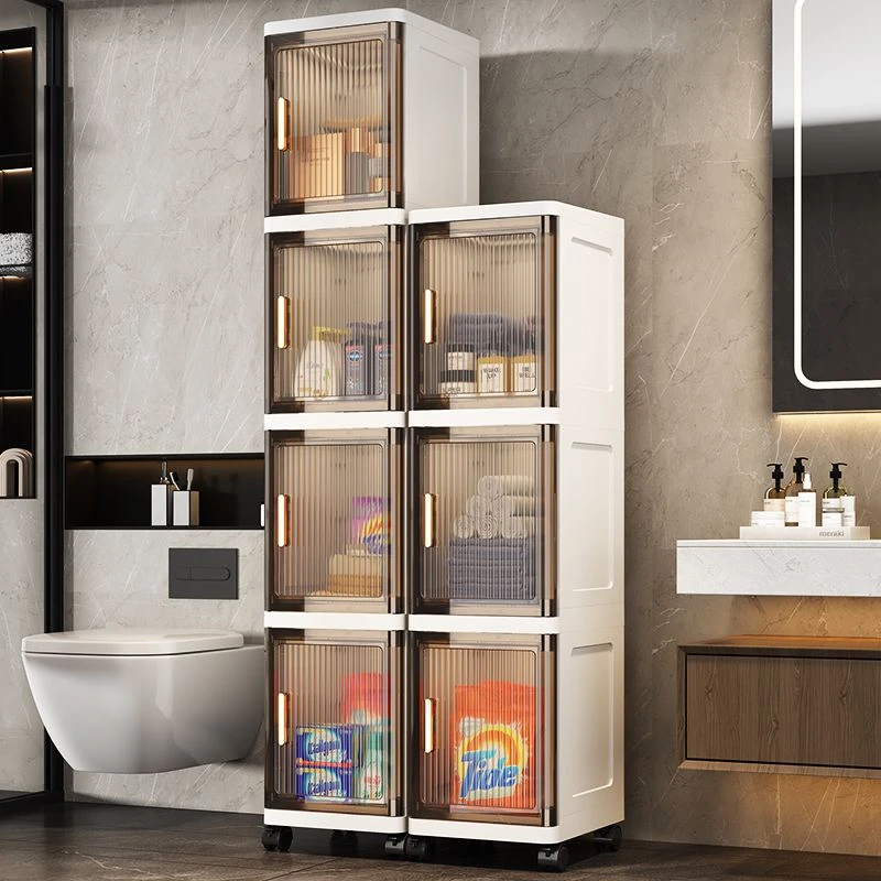 新款收纳柜单开门客厅透明家用零食柜厨房落地储物柜多层整理柜子