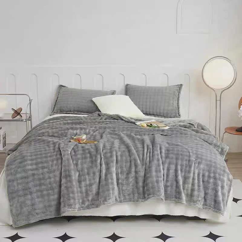 【灰色泡泡毯】220*240加厚加大双面绒毛毯休闲毯空调毯床单