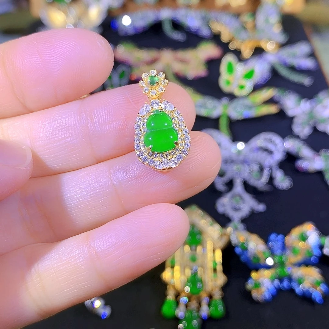 吊坠(不含链)银S925镶嵌翡翠