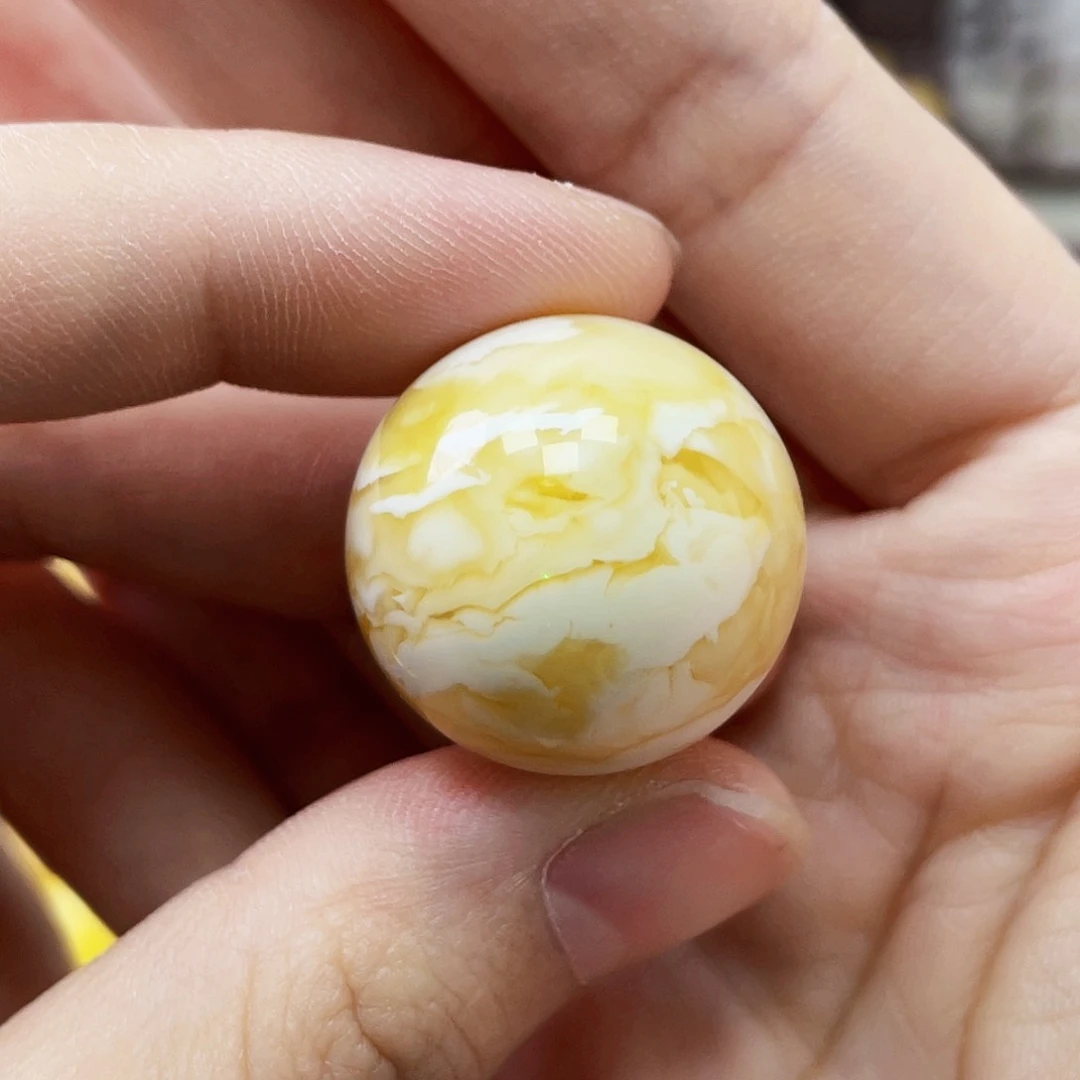 未镶嵌琥珀珠宝奇石23mm金瓷白妖花浓蜡
