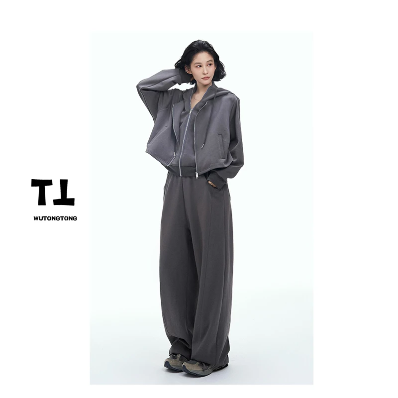 现货【利刃玫瑰】秋季新款连帽开衫卫衣两件套女韩版卫裤套装62494