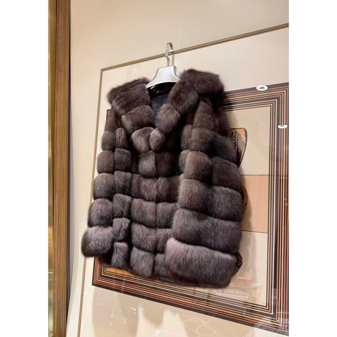 讴咪 意大利Smoky色 中长披肩帽款俄罗斯皮草 新款裘皮外套OM198