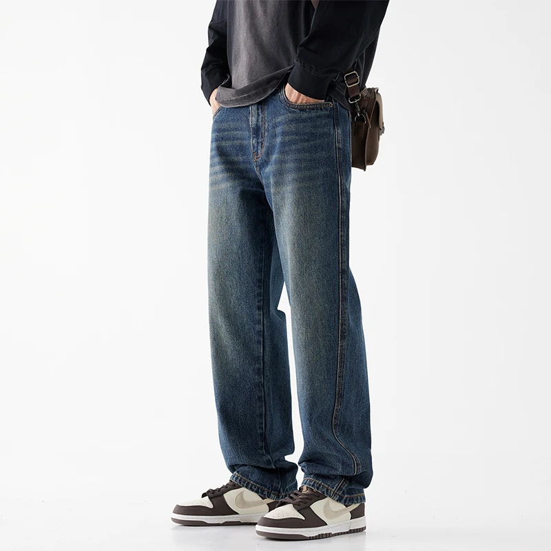 2025秋冬新款宽松直筒阔腿裤牛仔裤美式牛仔日系潮流男裤复古高街
