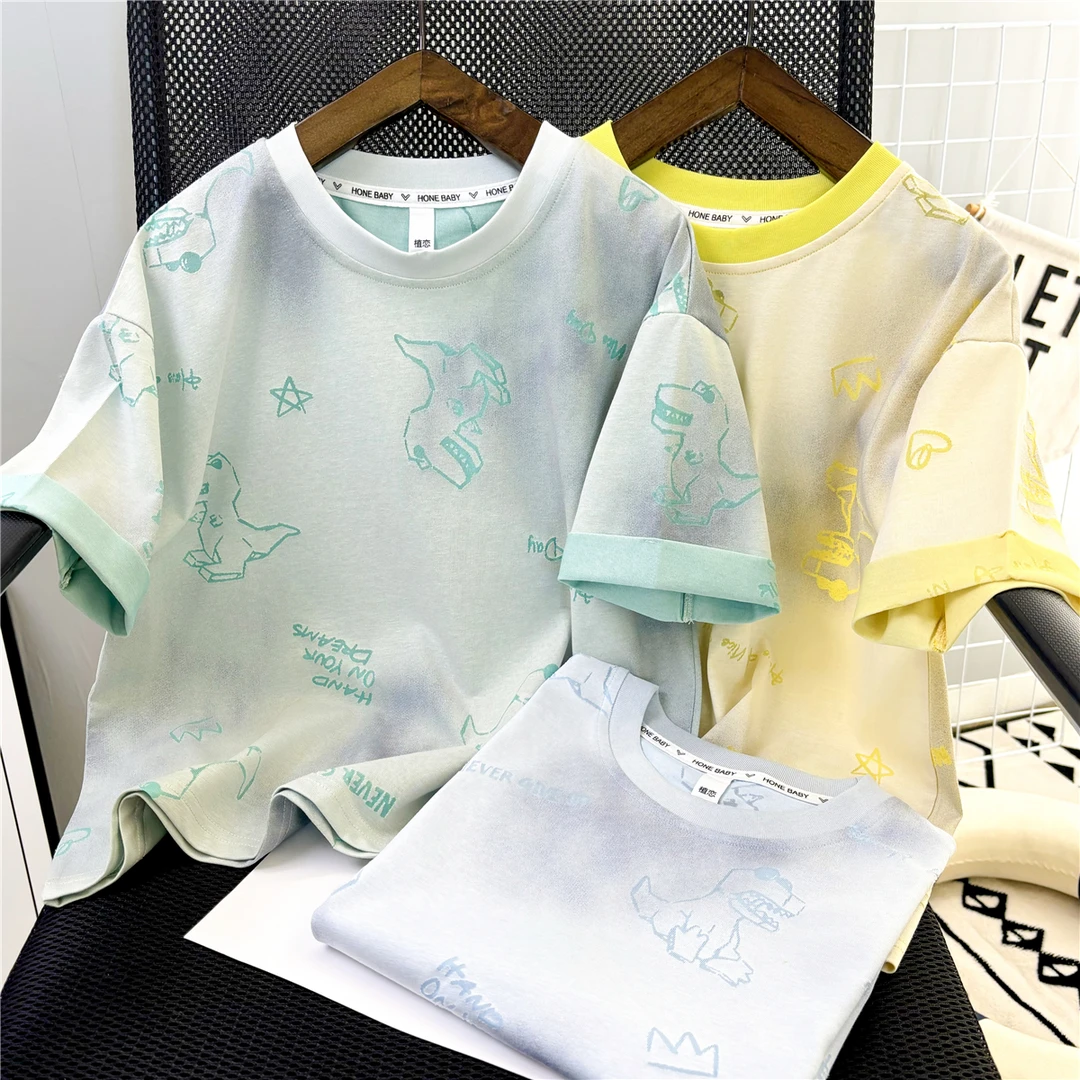 男童夏款T恤2025款夏季短袖ol宝宝夏装中大童圆领韩版小恐龙