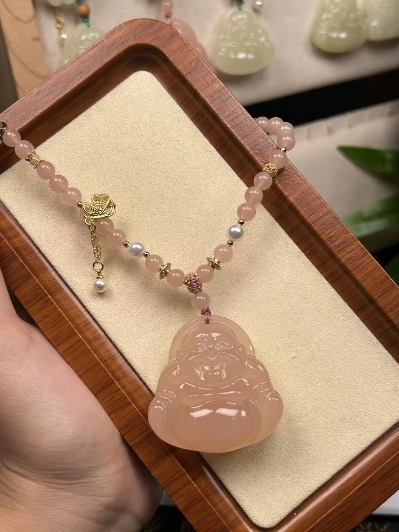 天然冰藕粉大肚弥勒佛吊坠（重工43尺寸