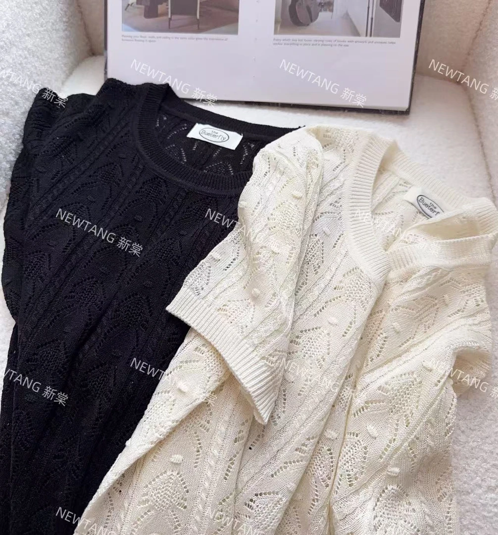 【佐佐】325时尚夏季减龄镂空勾花透气短袖