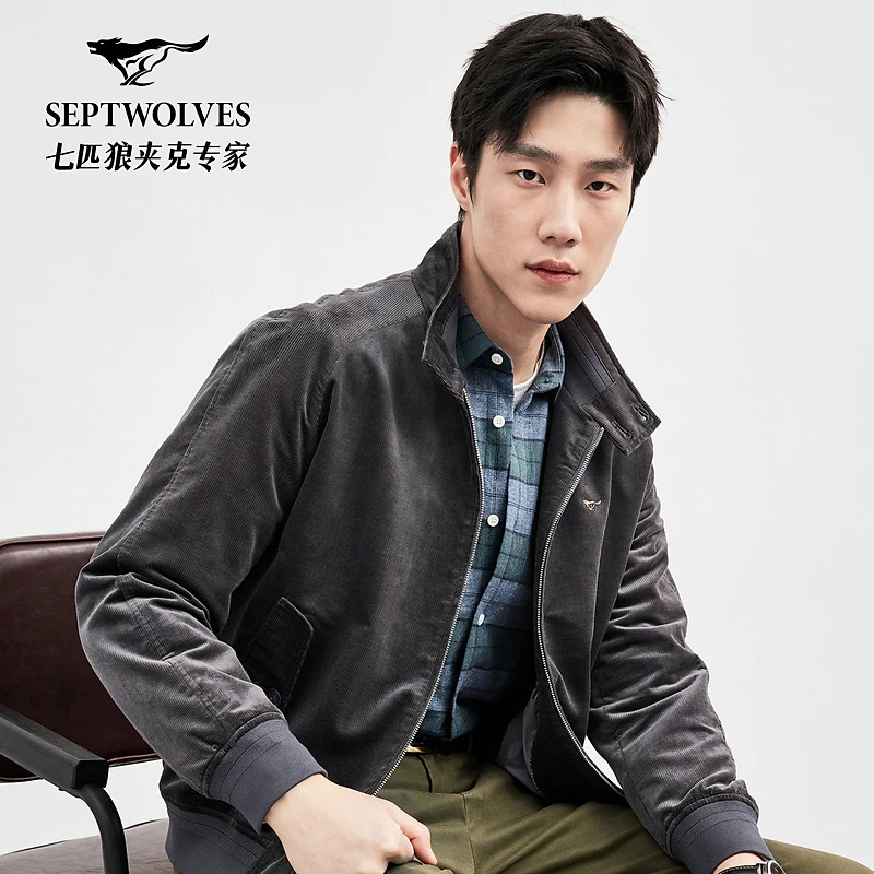 七匹狼灯芯绒立领单茄克1D1C50101555