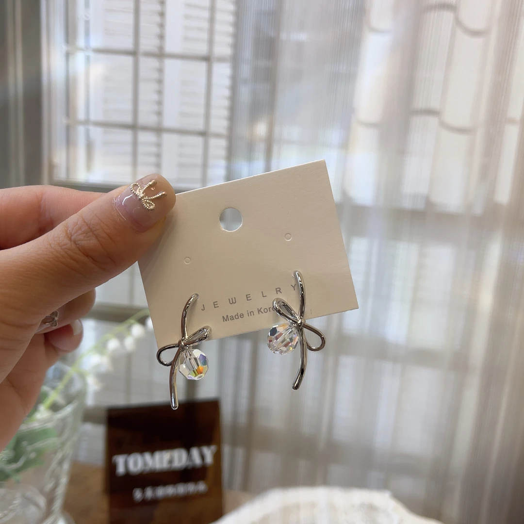 非金属合成锆石耳饰 W320韩系温柔简约气质甜美蝴蝶结耳坠