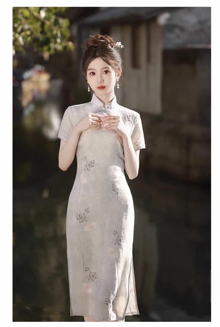 【2324 花样年华 高级灰】显瘦气质修身优雅复古中国风旗袍