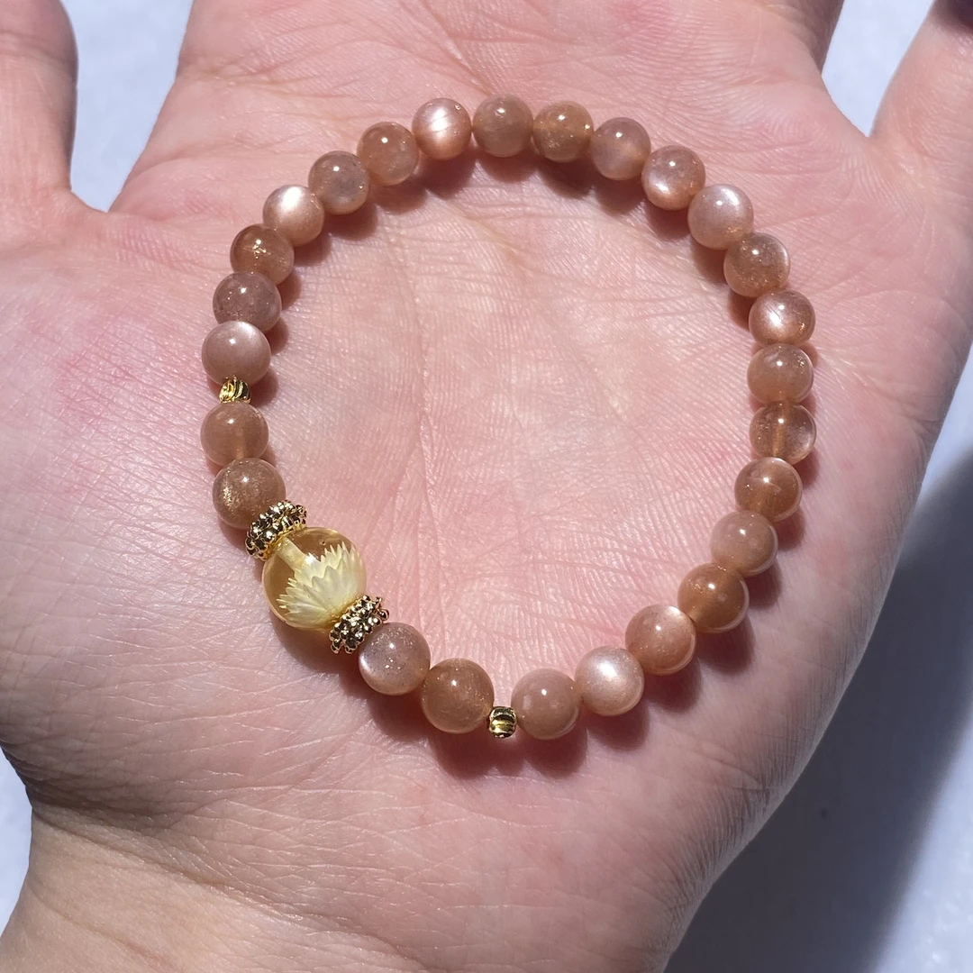 6咪天然太阳石高品手串+金珀手链