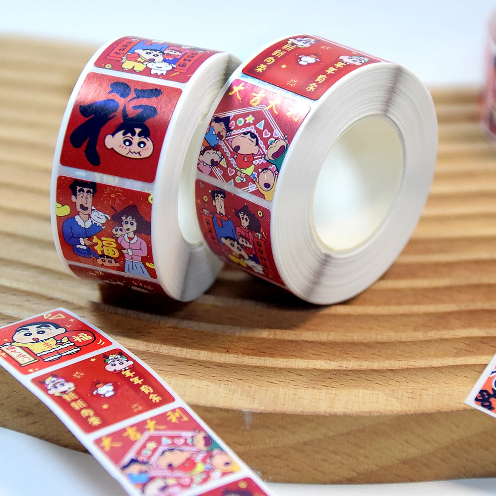 彩绘蜡笔小新贴纸整卷创意ins装饰手账粘贴卡片封口贴新年福字贴