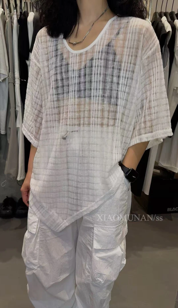 小木南#8959夏季福利高品质不规则针织短袖上衣，衣长：70cm