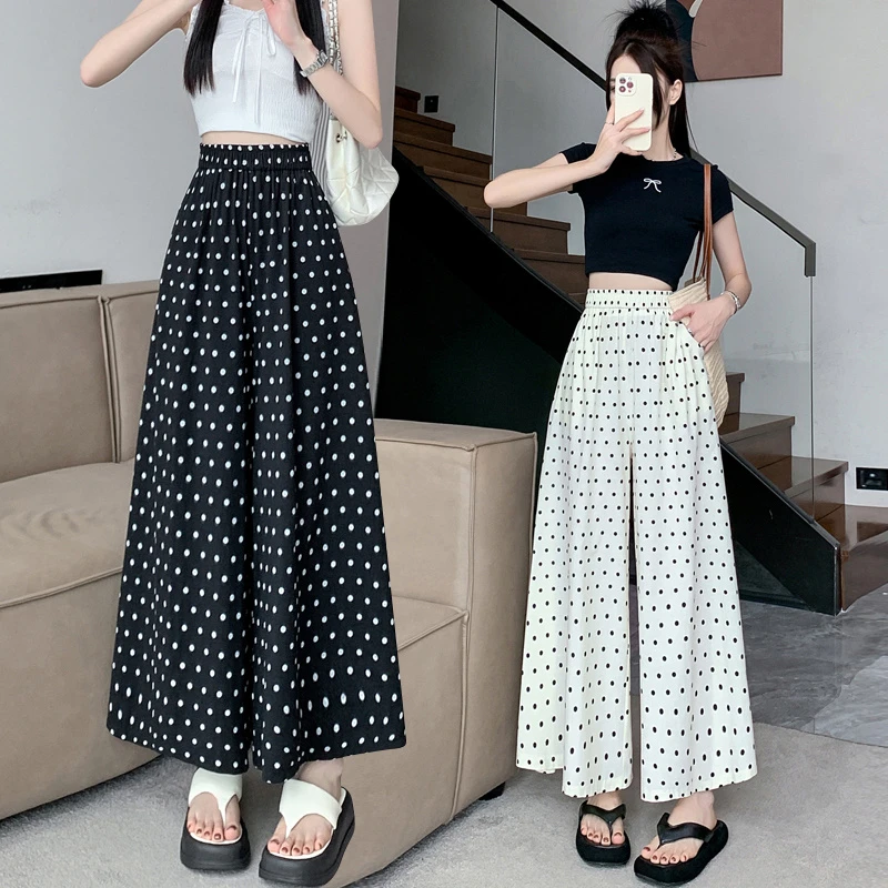 胖mm圆点阔腿山本裙裤女夏季薄款2025新款高腰波点休闲裤九分裤裙
