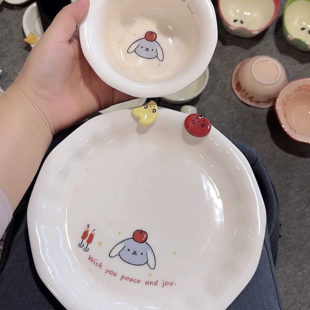 苹果小狗正品陶瓷餐具2件套