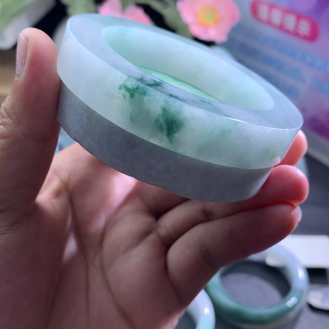 定制翡翠未镶嵌翡翠手镯冰飘花