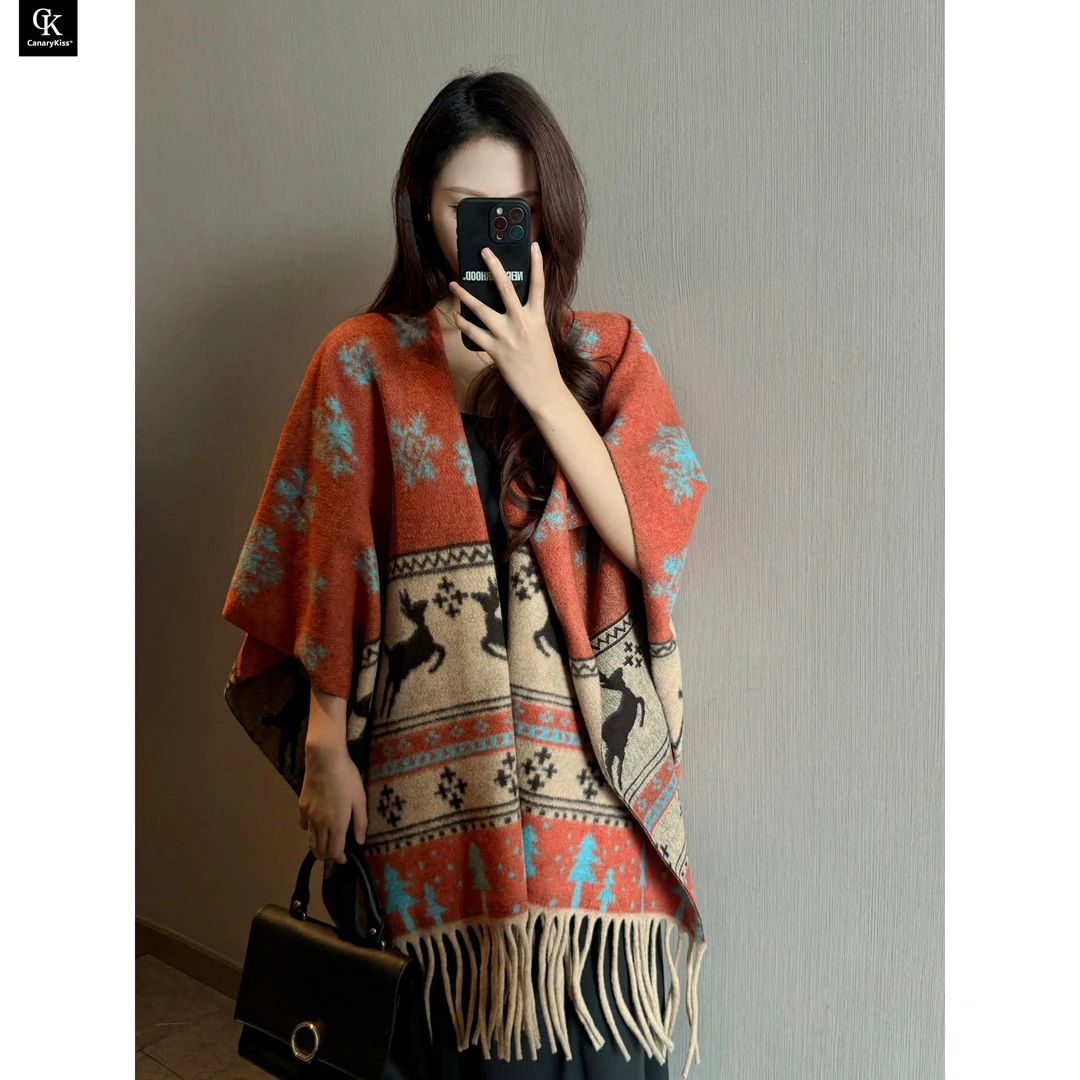 CanaryKiss披肩外搭女秋季旅游穿搭秋冬内蒙古草原围巾斗篷大披风