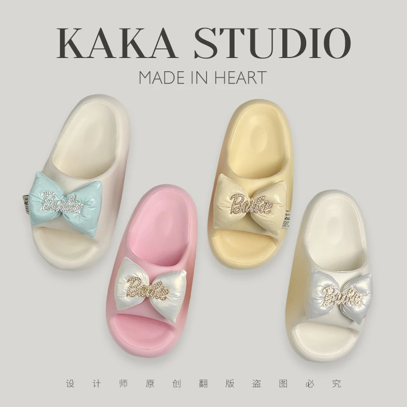 面包eva多巴胺芭比字母蝴蝶结一字拖鞋女士夏季居家外穿软底凉拖