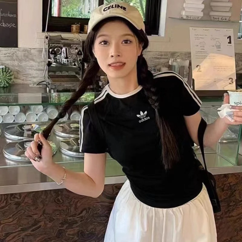 【奥莱撤柜】Jennie同款夏季纯棉短款女生短袖T恤显瘦遮肚圆领-8703
