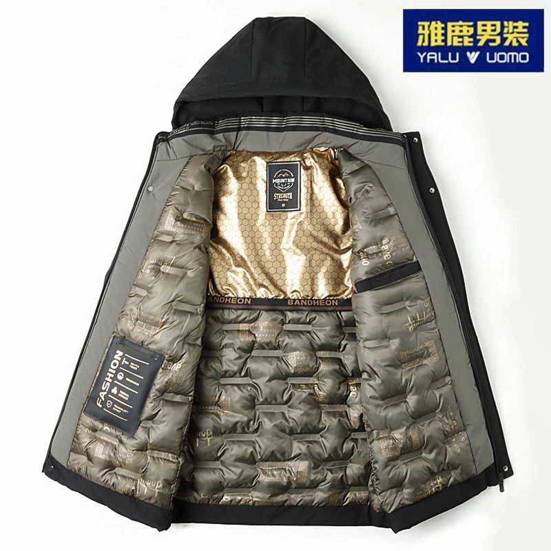 加绒加厚冬季新派克服中年爸爸外套连帽可拆男士防风保暖服
