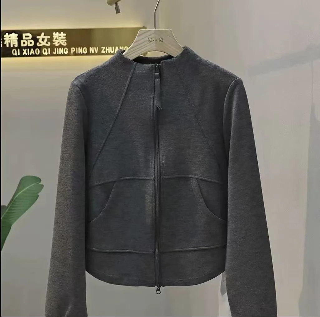 加绒加厚立领时尚修身显瘦立体裁剪百搭休闲长袖开衫卫衣