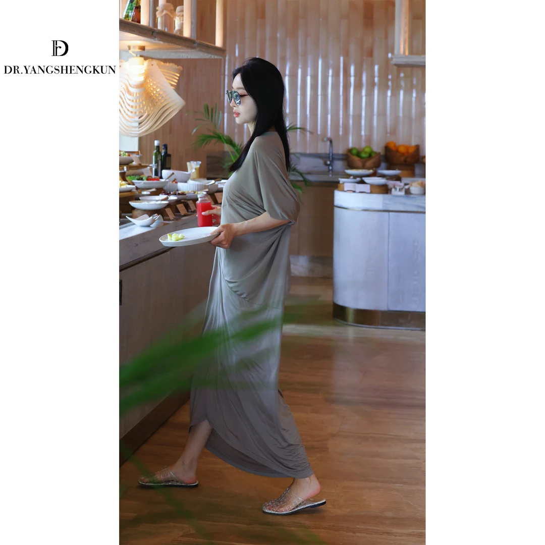 杨圣坤法式慵懒风铜氨丝宽松长款连衣裙禅意气质款女装SW2542421