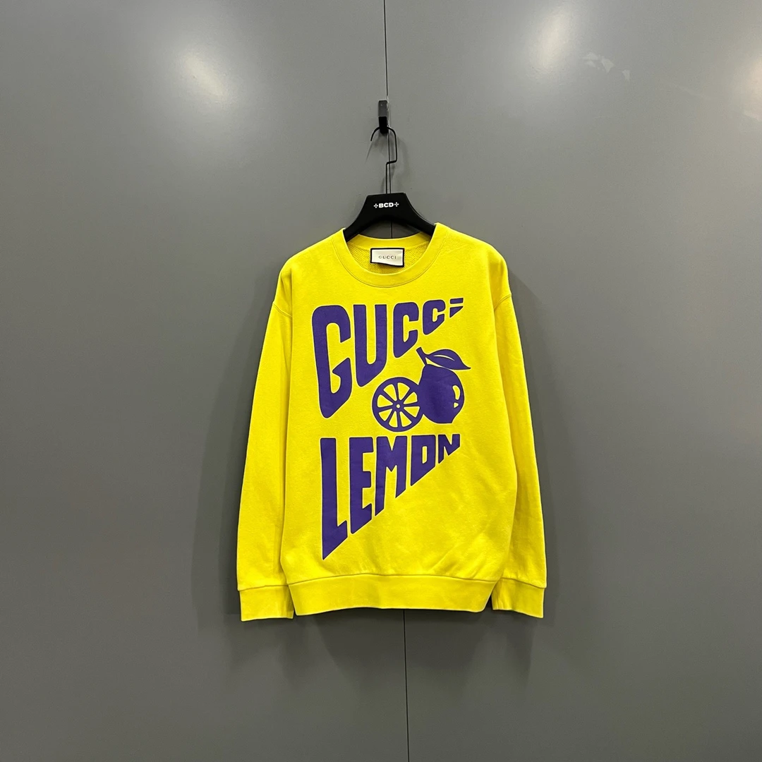 99新 GUCCI/古驰 (ll) 黄色字母logo印花卫衣 S码/020881