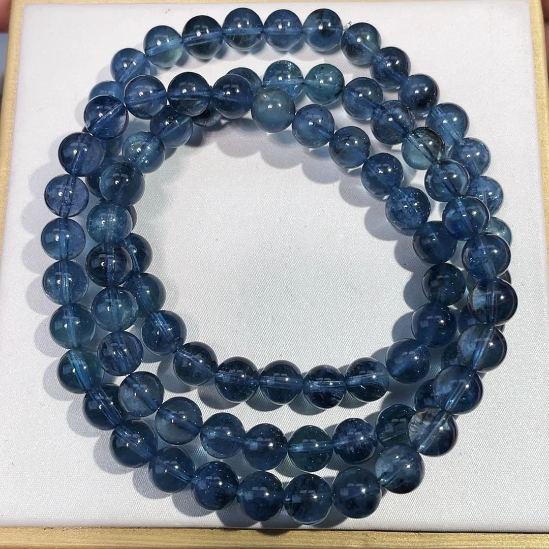 未镶嵌手串水晶6.5mm三圈魔鬼蓝海蓝宝