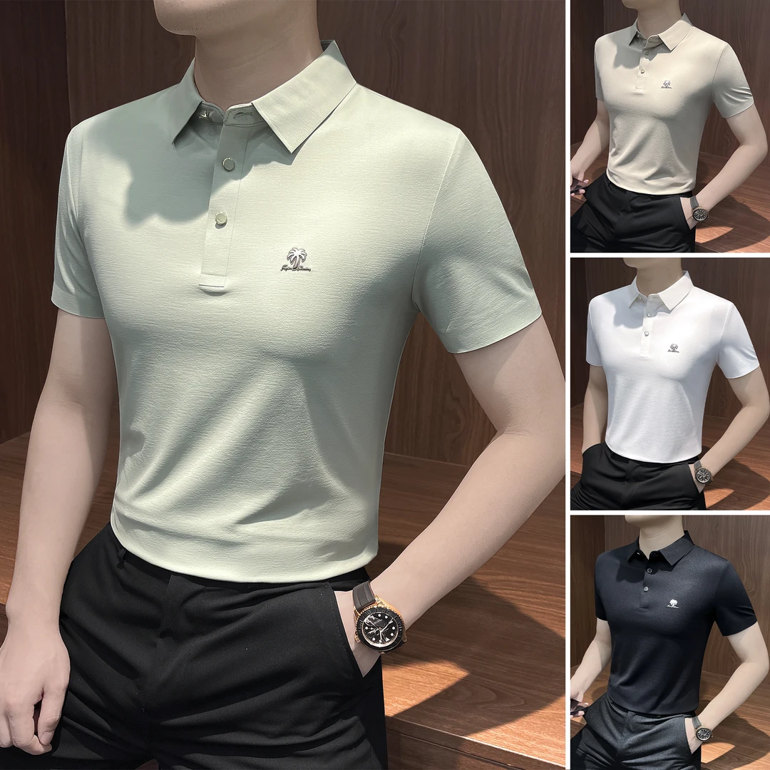 冰丝短袖POLO衫男款爆款2025新款高级感男装夏季薄款商务男士T恤