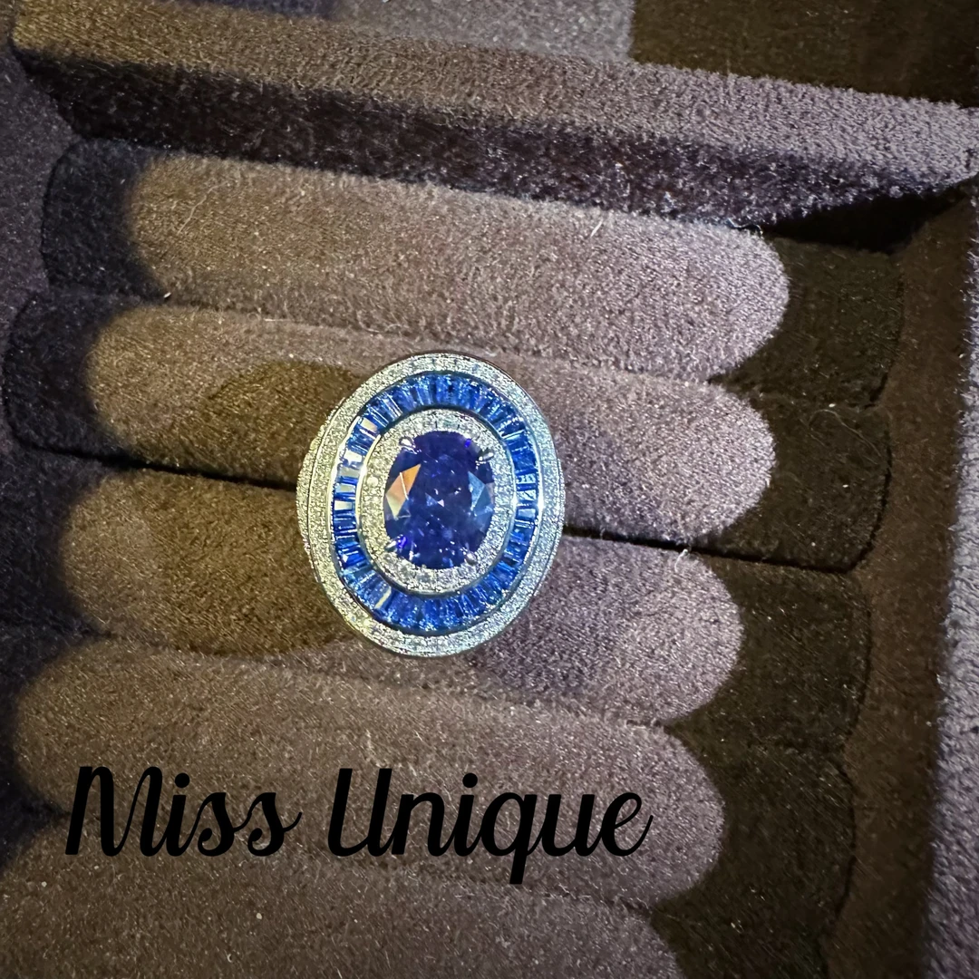 S6790外贸宝蓝色椭圆戒指