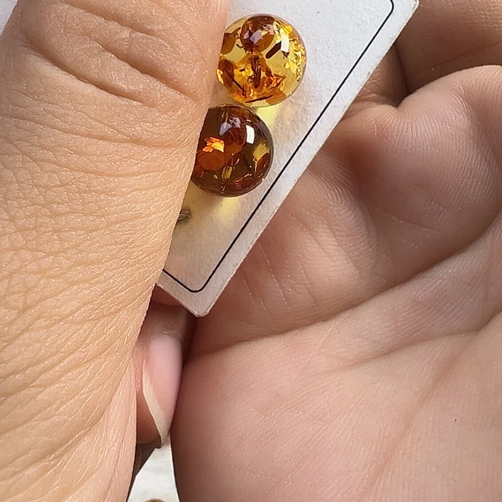 琥珀（花珀）银S925镶嵌耳饰