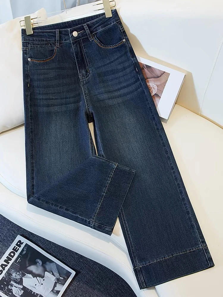 【香】十三行牛仔裤女大码奶奶裤显瘦高腰九分牛仔时尚宽松阔腿裤