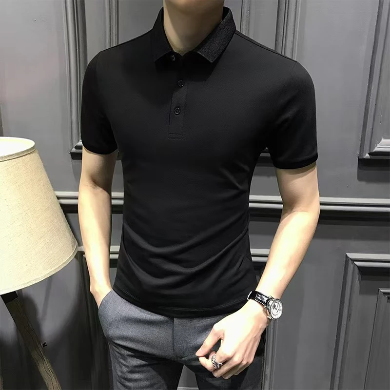 2025夏季短袖Polo衫男修身新款商务翻领T恤休闲冰丝体恤上衣男装