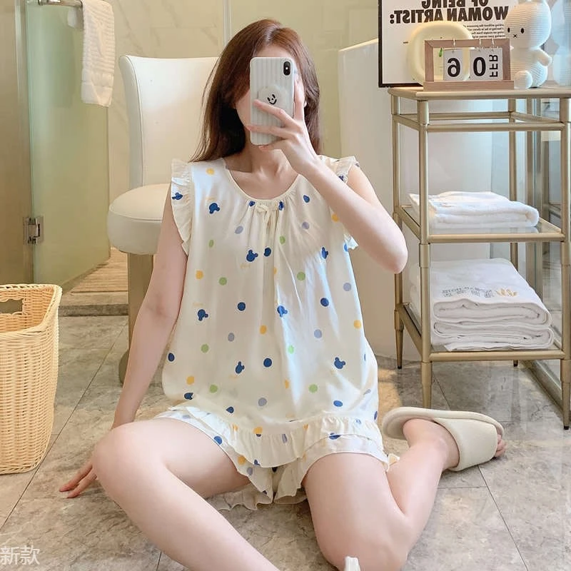 2025新款夏季短袖棉绸薄款透气青年女士短裤家居服两件套可外穿