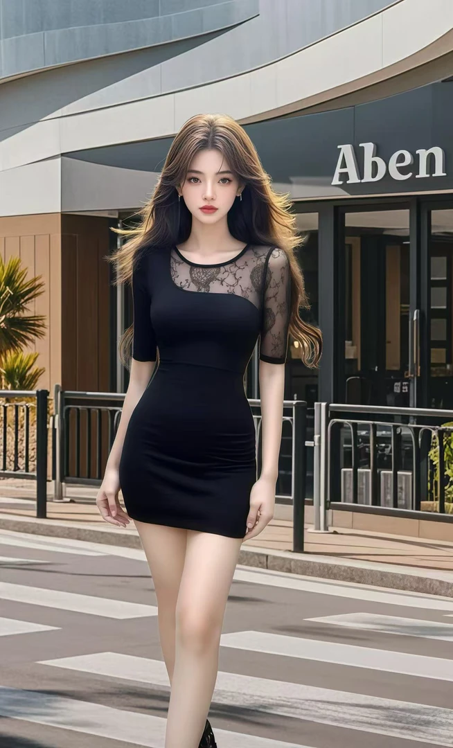 2025夏季新款别致设计感圆领蕾丝镂空设计收腰包臀连衣裙女高级感