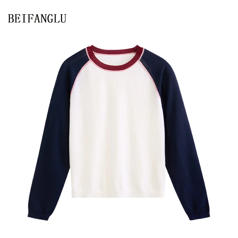 北方鹿 精纺细支 羊毛2025春上新撞色减龄休闲套头针织打底衫2557