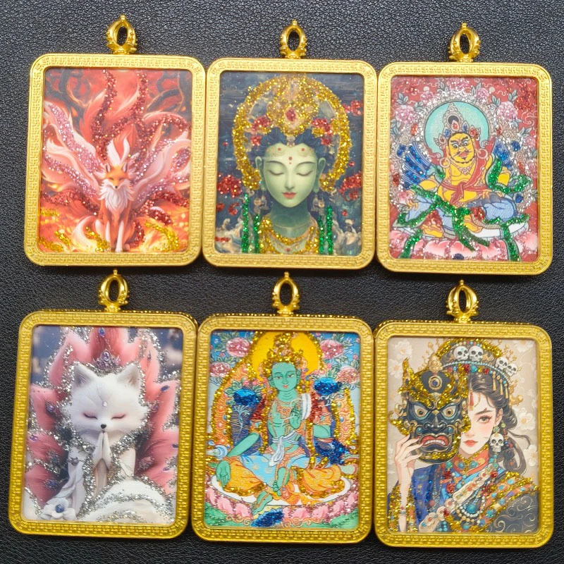 铁合金吊坠 铁合金半单双面扎基拉姆唐卡生肖唐卡吊坠饰品挂坠