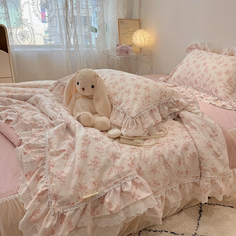 高级感公主风小清新空调被韩式ins全棉花边款夏被夏凉被被子被芯