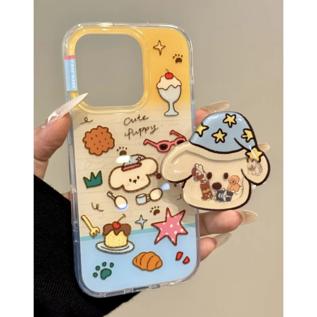 适用牛角包小狗苹果16promax手机壳女款华为vivo小米15oppo可爱