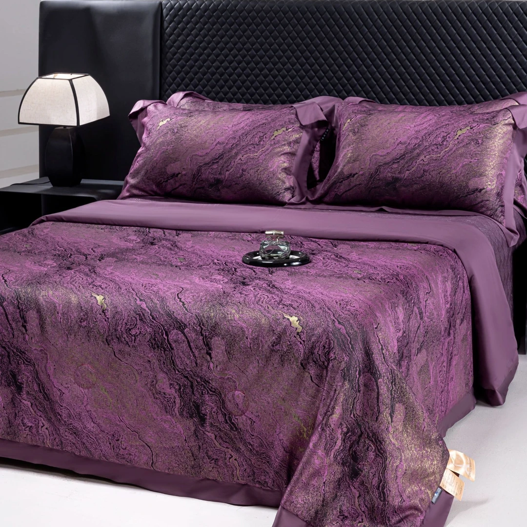 【紫影鎏金】欧式奢华色织提花被套四件套床盖款高档轻奢丝滑