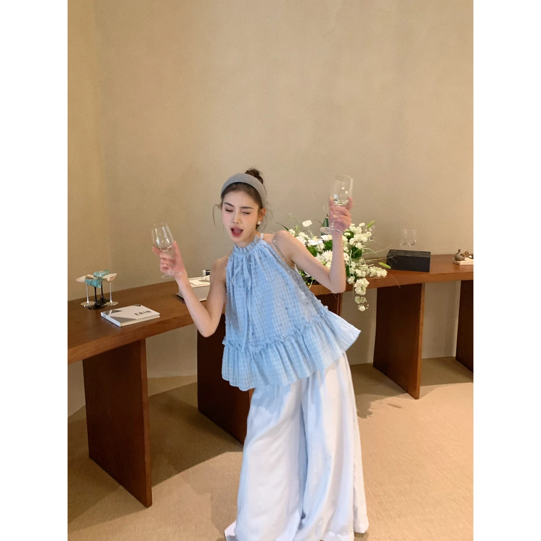 赵小小【财阀千金】夏季温柔慵懒风女装挂脖宽松超仙上衣女26989