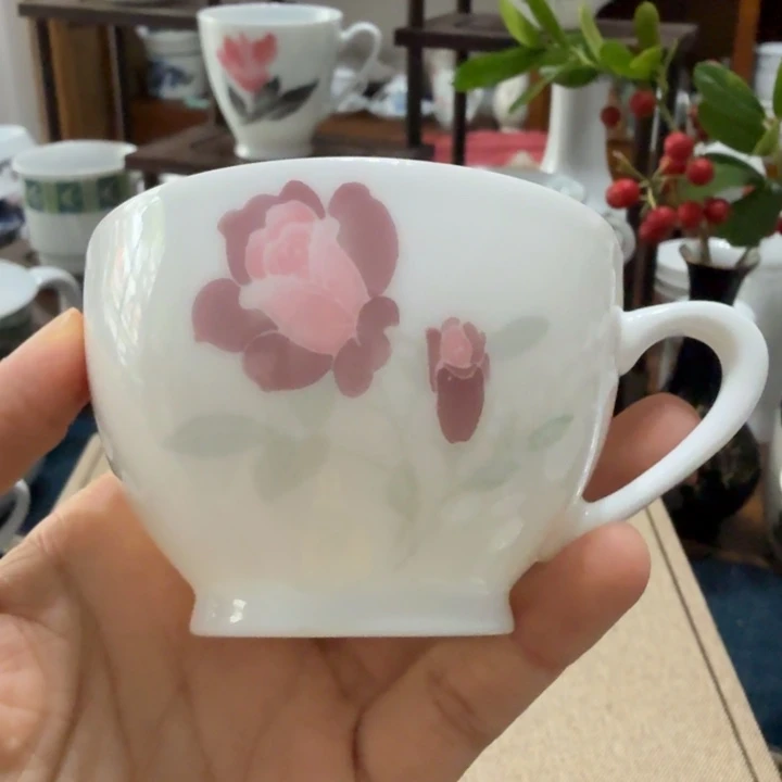 醴陵手绘玫瑰花茶杯瑕疵