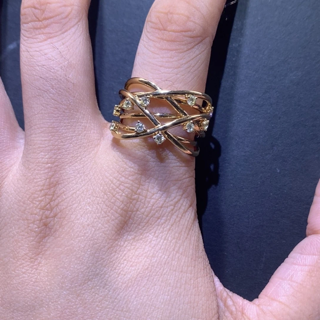 钻石戒指/指环18K金镶嵌k黄藤蔓缠绕戒指