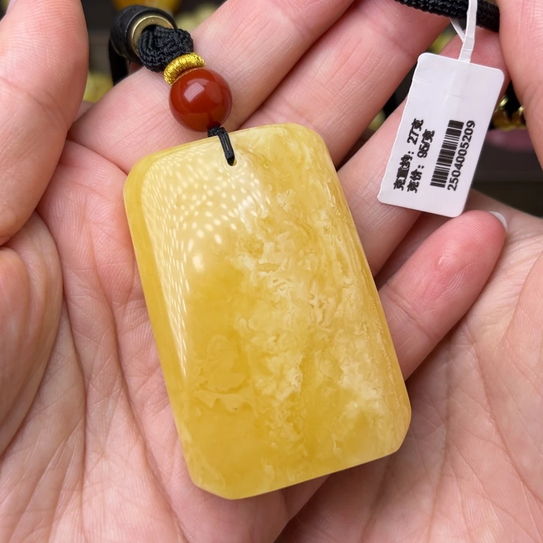 蜜蜡吊坠(不含链)未镶嵌351平安无事牌浓蜡虎皮纹