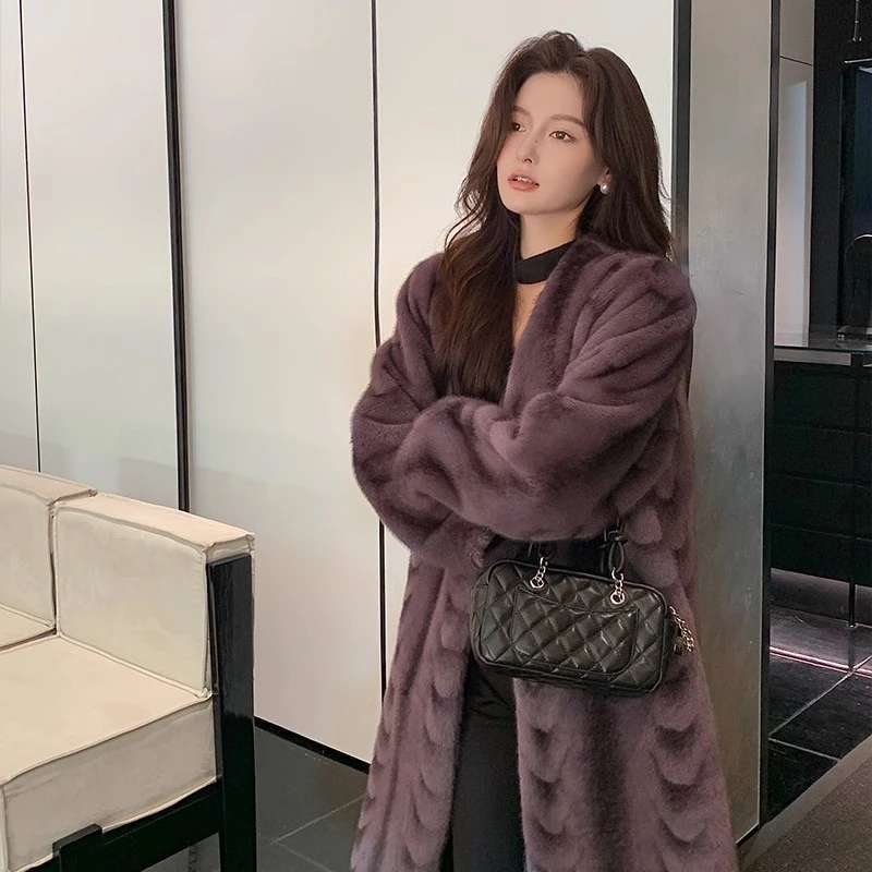 月影女神新款环保水貂绒外套女秋冬季2024气质毛毛大衣长款妈妈装