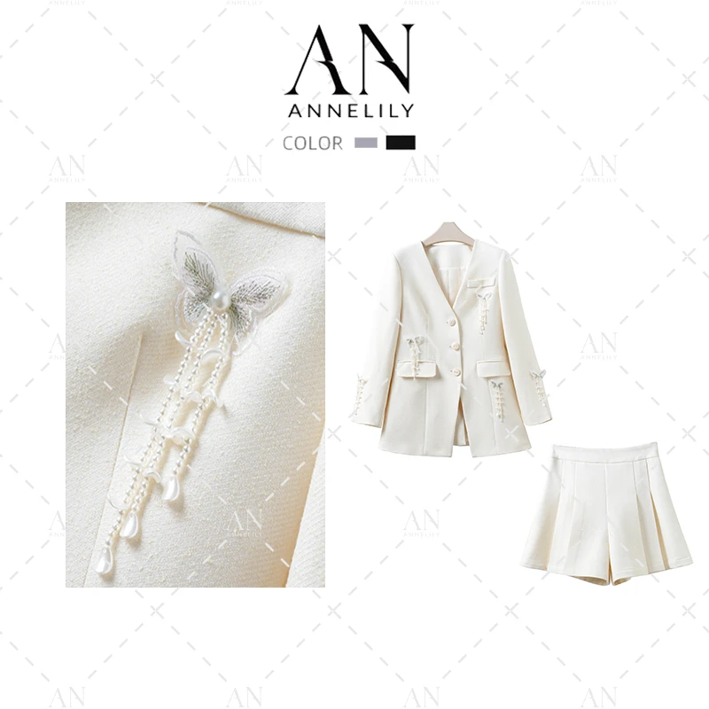 ANNELILY【白富美】设计师款休闲百搭重工西装套装AT2407044