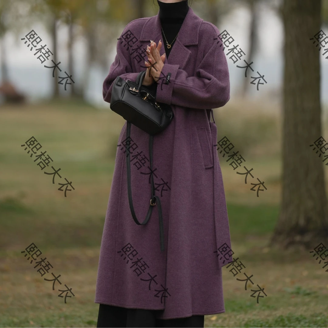 『雨』秋冬长款宽松长袖中长款毛呢外套防风双面呢极简风