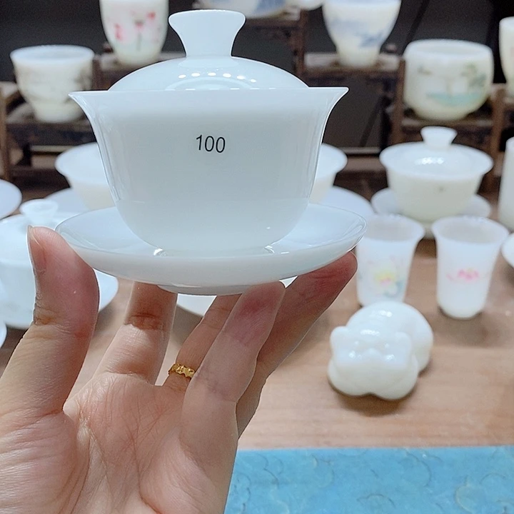 瓷片高端冰种玉瓷盖碗茶杯